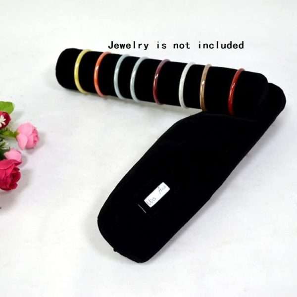 Bracelet Bangle Watch Roll Travel Pouch Jewelry Organizer, Black Gray Velvet Portable Zipper Pouch with Removable Roll Insert for Standard Size - 7