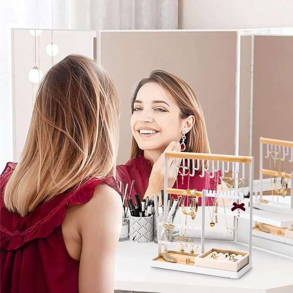DreamGenius Jewelry Organizer Stand with Velvet Ring Holder, 4 Tier Jewelry Holder Organizer with 15 Hooks for Necklaces and 16 Holes for Earrings, White - 8