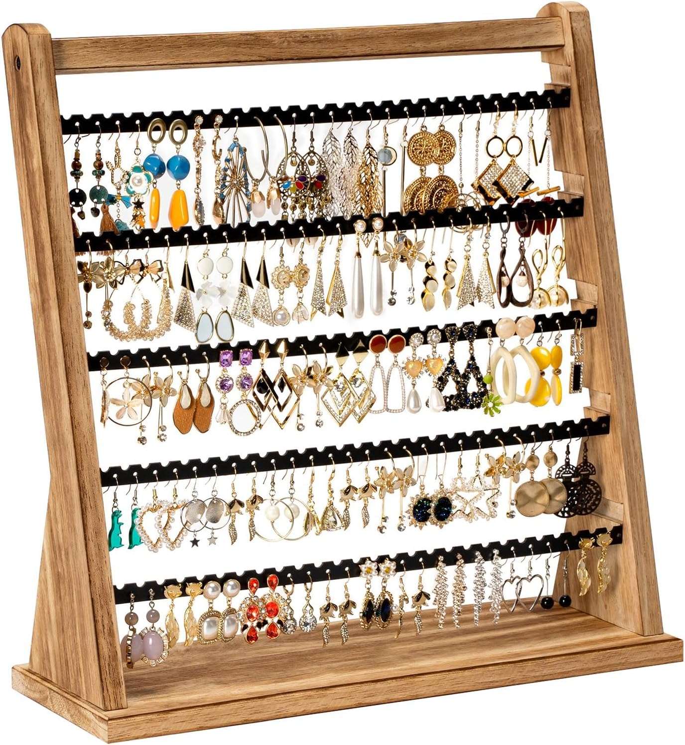 Earring Holder Organizer, Rustic Wood Earring Holder Stand, 5 Layer Jewelry Holder Organizer with 270 Earring Tree Holes Display Rack for Stud Earings & Hoop Earrings, Gifts for Women - 1