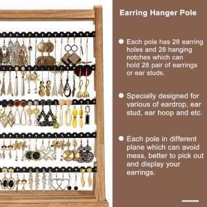 Earring Holder Organizer, Rustic Wood Earring Holder Stand, 5 Layer Jewelry Holder Organizer with 270 Earring Tree Holes Display Rack for Stud Earings & Hoop Earrings, Gifts for Women - 3