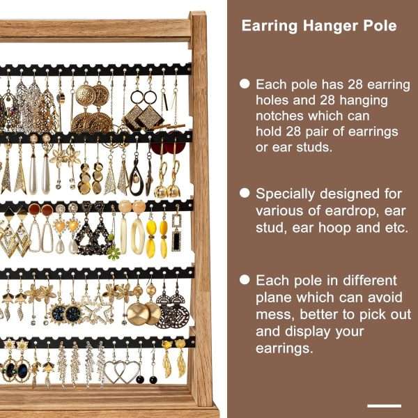 Earring Holder Organizer, Rustic Wood Earring Holder Stand, 5 Layer Jewelry Holder Organizer with 270 Earring Tree Holes Display Rack for Stud Earings & Hoop Earrings, Gifts for Women - 3