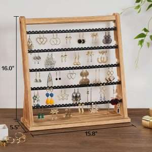 Earring Holder Organizer, Rustic Wood Earring Holder Stand, 5 Layer Jewelry Holder Organizer with 270 Earring Tree Holes Display Rack for Stud Earings & Hoop Earrings, Gifts for Women - 6