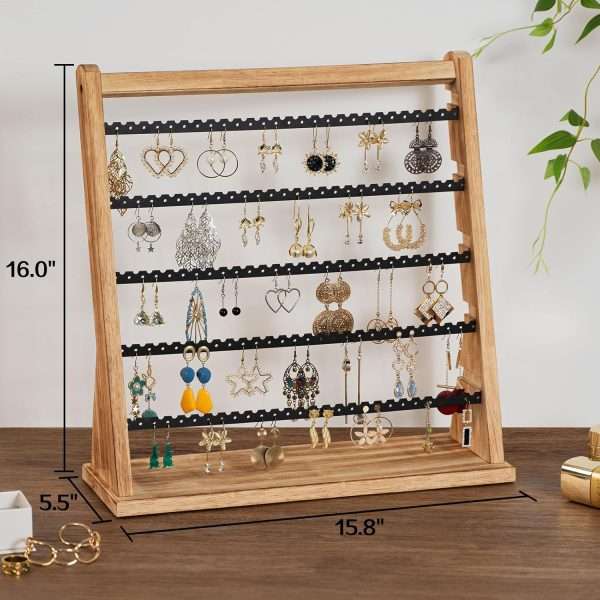 Earring Holder Organizer, Rustic Wood Earring Holder Stand, 5 Layer Jewelry Holder Organizer with 270 Earring Tree Holes Display Rack for Stud Earings & Hoop Earrings, Gifts for Women - 6