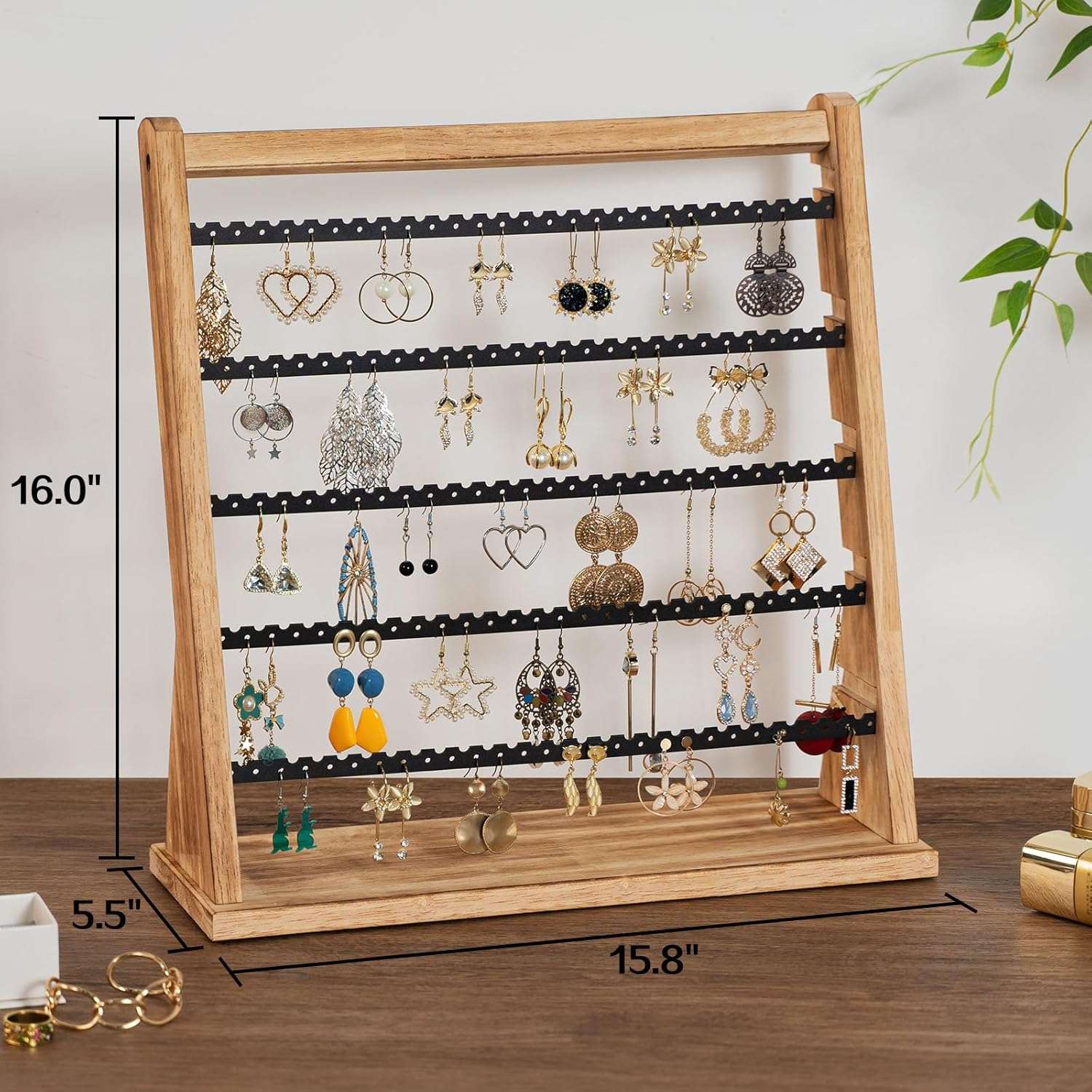 Earring Holder Organizer, Rustic Wood Earring Holder Stand, 5 Layer Jewelry Holder Organizer with 270 Earring Tree Holes Display Rack for Stud Earings & Hoop Earrings, Gifts for Women - 6