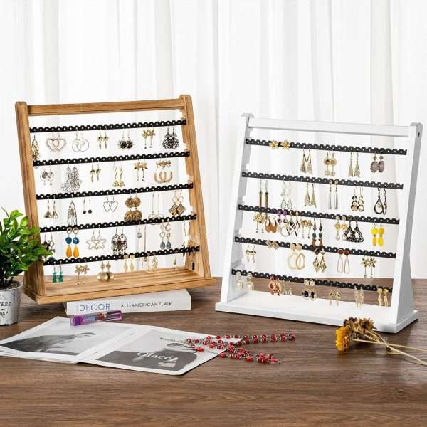 Earring Holder Organizer, Rustic Wood Earring Holder Stand, 5 Layer Jewelry Holder Organizer with 270 Earring Tree Holes Display Rack for Stud Earings & Hoop Earrings, Gifts for Women - 7