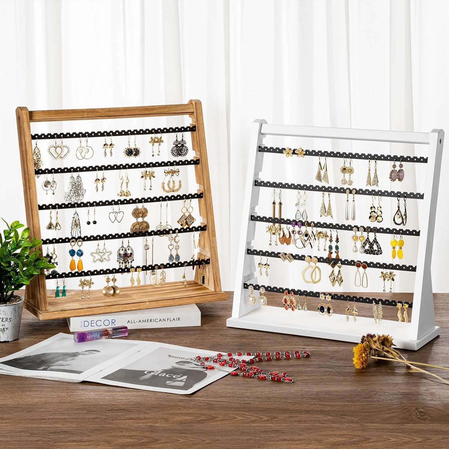 Earring Holder Organizer, Rustic Wood Earring Holder Stand, 5 Layer Jewelry Holder Organizer with 270 Earring Tree Holes Display Rack for Stud Earings & Hoop Earrings, Gifts for Women - 7