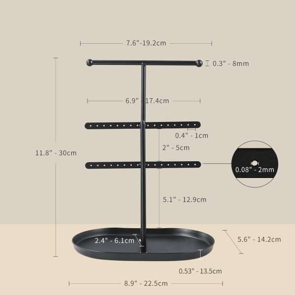Elegant Jewelry holder Organizer 2-Tier Display Storage Stand for Earrings Necklaces with Ring Tray Spacious and Durable, Easy to Assemble Black - 5
