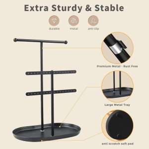 Elegant Jewelry holder Organizer 2-Tier Display Storage Stand for Earrings Necklaces with Ring Tray Spacious and Durable, Easy to Assemble Black - 6