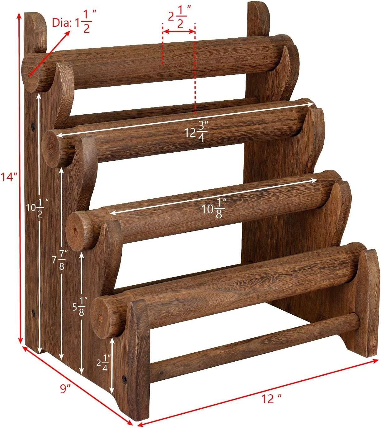 Ikee Design Antique Wooden 4 Tier Jewelry Bracelet Display Stand Bangle Scrunchie Organizer Holder for Store, Showcase and Home Storage, 12 W x 9 D x 14 H in, Brown Color - 2