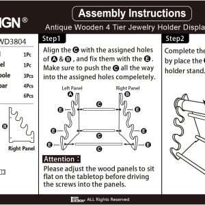 Ikee Design Antique Wooden 4 Tier Jewelry Bracelet Display Stand Bangle Scrunchie Organizer Holder for Store, Showcase and Home Storage, 12 W x 9 D x 14 H in, Brown Color - 8