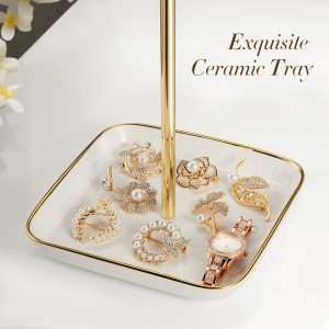 Jewelry Holder Stand with Ceramic Base- 12 Tall Necklace Organizer Rack, Tree Design Display Storage for Necklaces, Bracelets, Rings, Earrings, Aesthetic Room Décor - 2