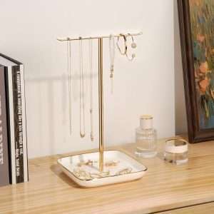 Jewelry Holder Stand with Ceramic Base- 12 Tall Necklace Organizer Rack, Tree Design Display Storage for Necklaces, Bracelets, Rings, Earrings, Aesthetic Room Décor - 3