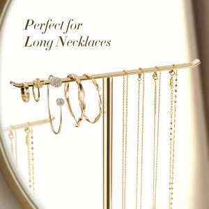 Jewelry Holder Stand with Ceramic Base- 12 Tall Necklace Organizer Rack, Tree Design Display Storage for Necklaces, Bracelets, Rings, Earrings, Aesthetic Room Décor - 4