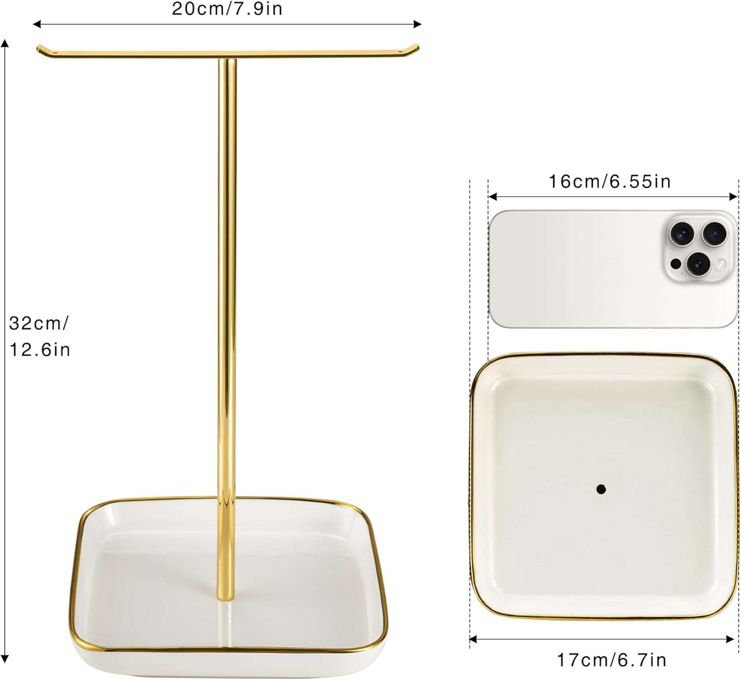 Jewelry Holder Stand with Ceramic Base- 12 Tall Necklace Organizer Rack, Tree Design Display Storage for Necklaces, Bracelets, Rings, Earrings, Aesthetic Room Décor - 5