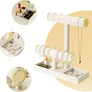 Jewelry Holder Stand,2 Tier Necklace Bracelet Organizer with Tray,Jewelry Displays for Selling Bangles Scrunchie Hair ties Watches and Chains - 4