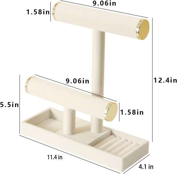 Jewelry Holder Stand,2 Tier Necklace Bracelet Organizer with Tray,Jewelry Displays for Selling Bangles Scrunchie Hair ties Watches and Chains - 7
