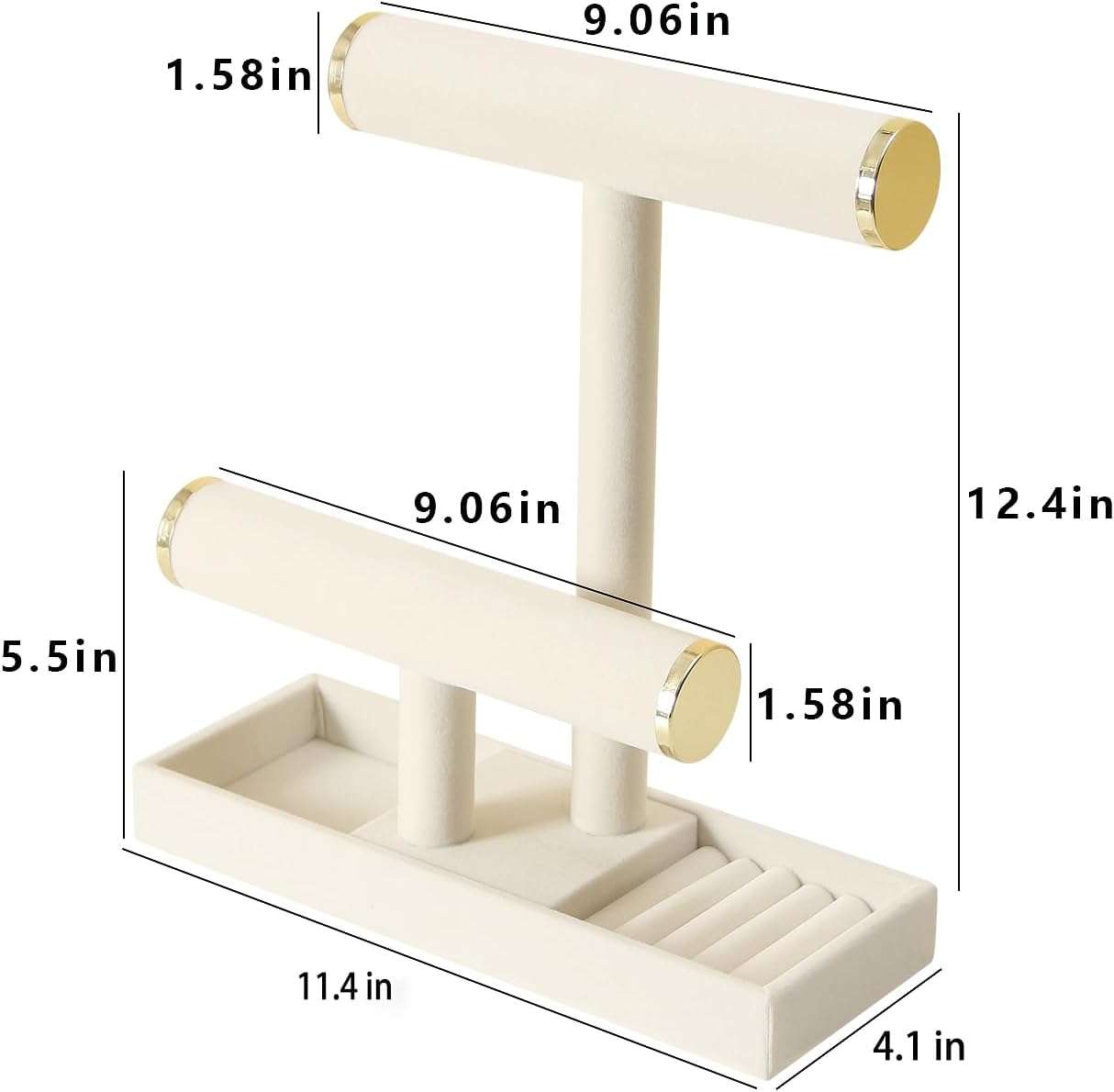 Jewelry Holder Stand,2 Tier Necklace Bracelet Organizer with Tray,Jewelry Displays for Selling Bangles Scrunchie Hair ties Watches and Chains - 7