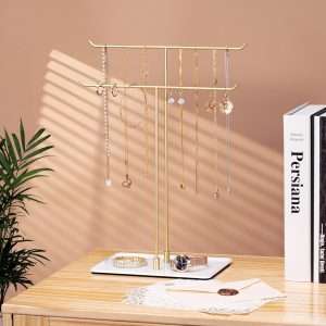 Necklace Stand Aesthetic Necklace Holder- Metal Necklace Organizer for Home Decor, Gold - 3