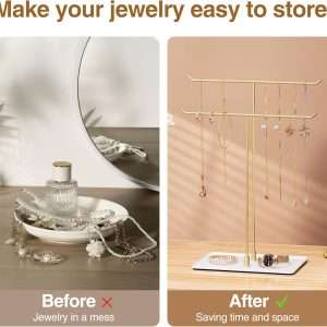 Necklace Stand Aesthetic Necklace Holder- Metal Necklace Organizer for Home Decor, Gold - 5