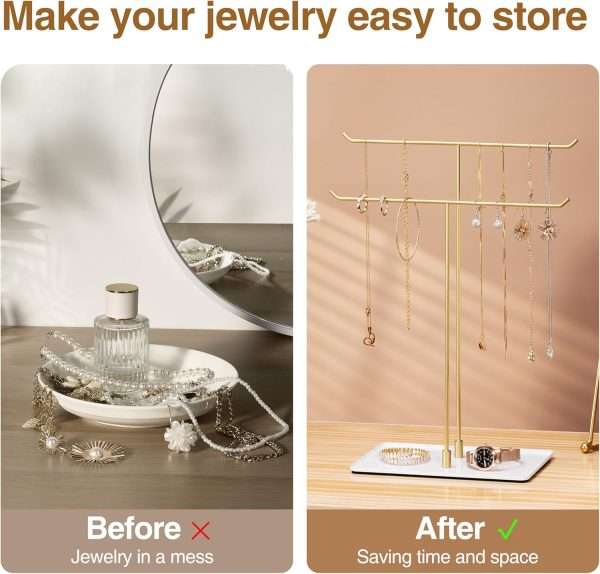 Necklace Stand Aesthetic Necklace Holder- Metal Necklace Organizer for Home Decor, Gold - 5