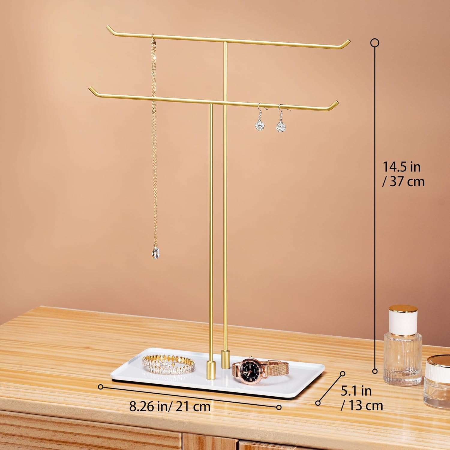 Necklace Stand Aesthetic Necklace Holder- Metal Necklace Organizer for Home Decor, Gold - 7