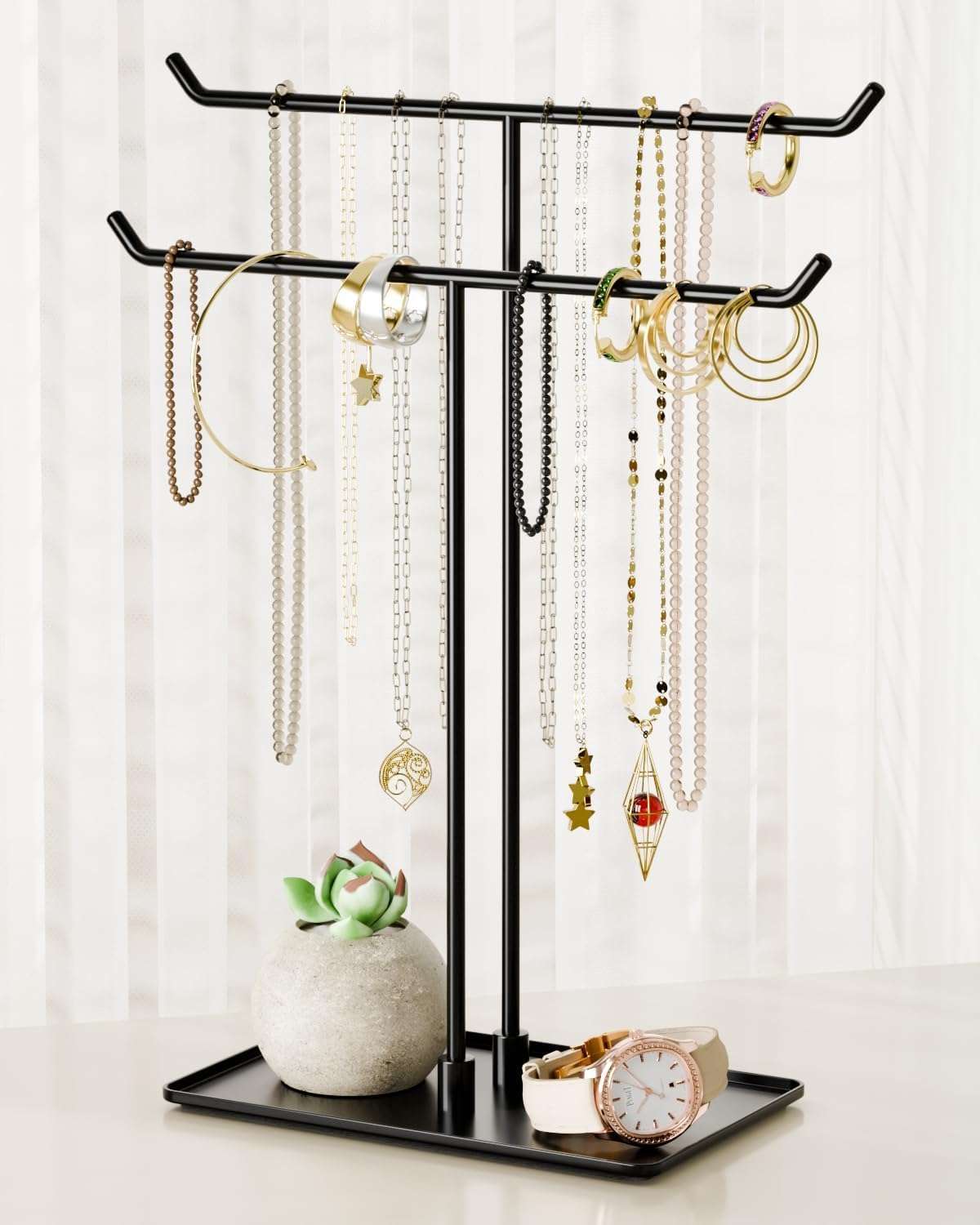 Necklace Stand- Black Metal Necklace Organizer for Home Decor - 1