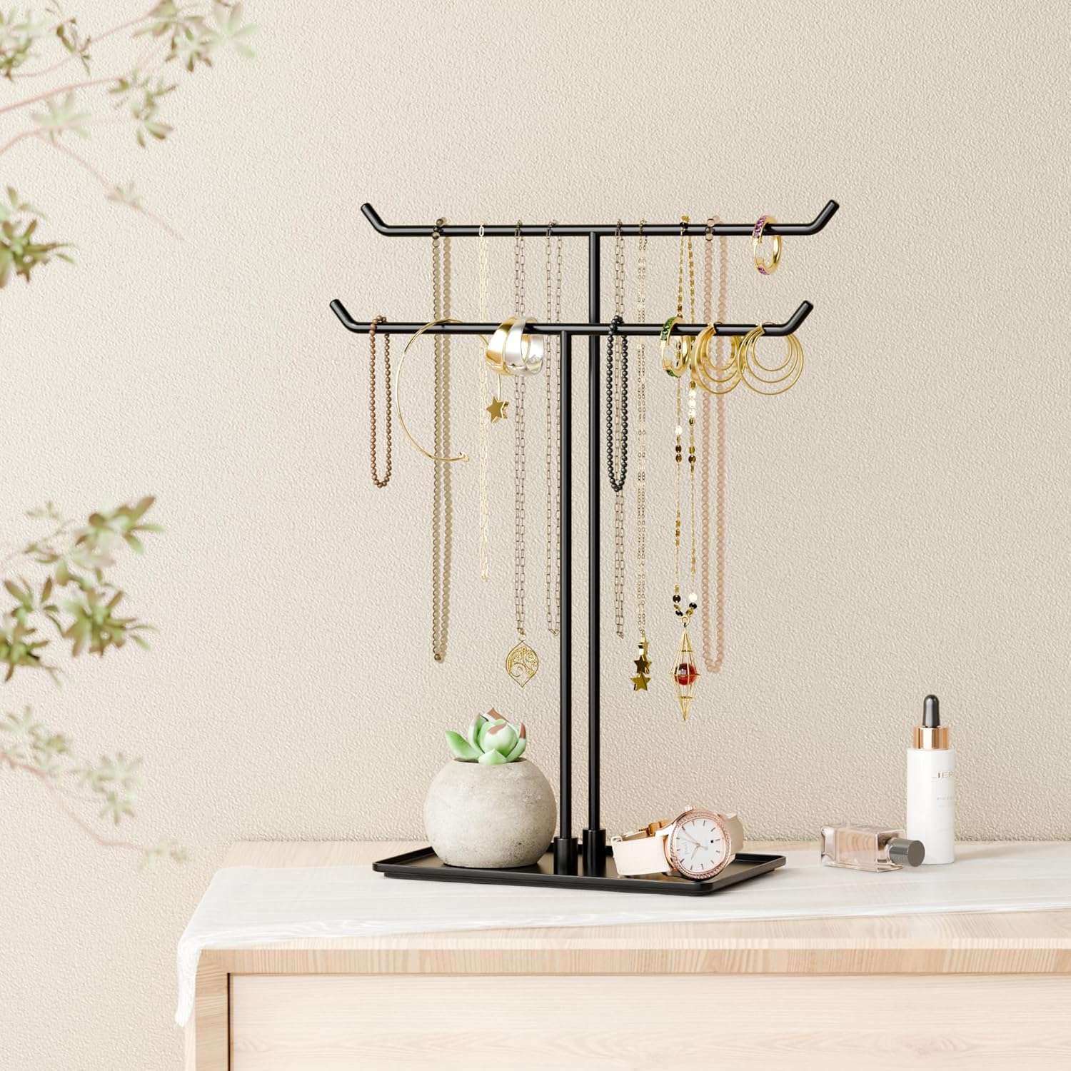 Necklace Stand- Black Metal Necklace Organizer for Home Decor - 2
