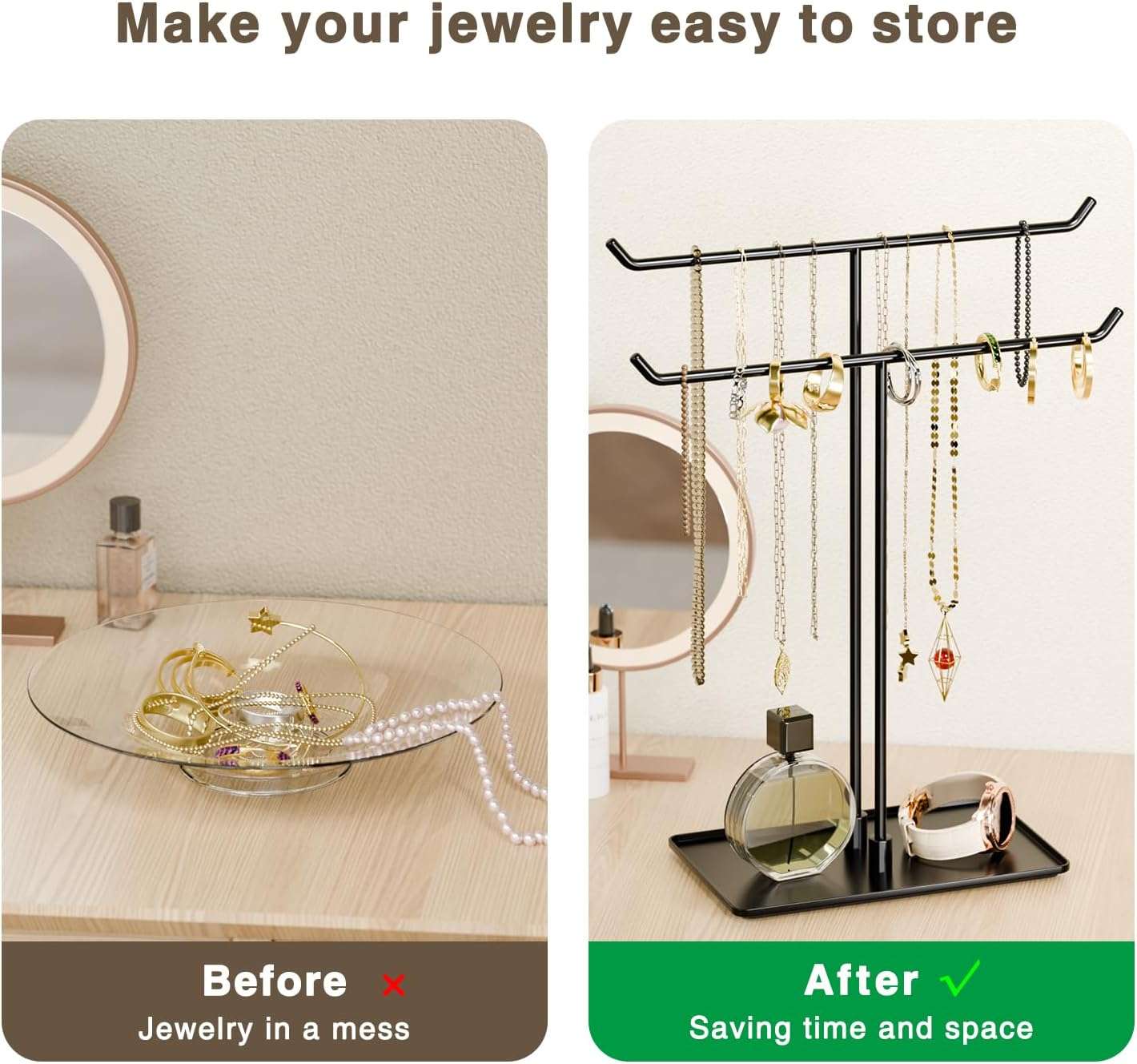 Necklace Stand- Black Metal Necklace Organizer for Home Decor - 4