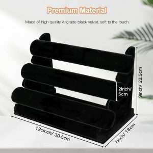 OSPNIEEK Velvet Bracelet Holder with 3 Tier Rack, Black Detachable Jewelry Display Stand T-Bar Necklace Storage Organizer for Bangles Watch Bracelets Scrunchies Organization Showcase - 6