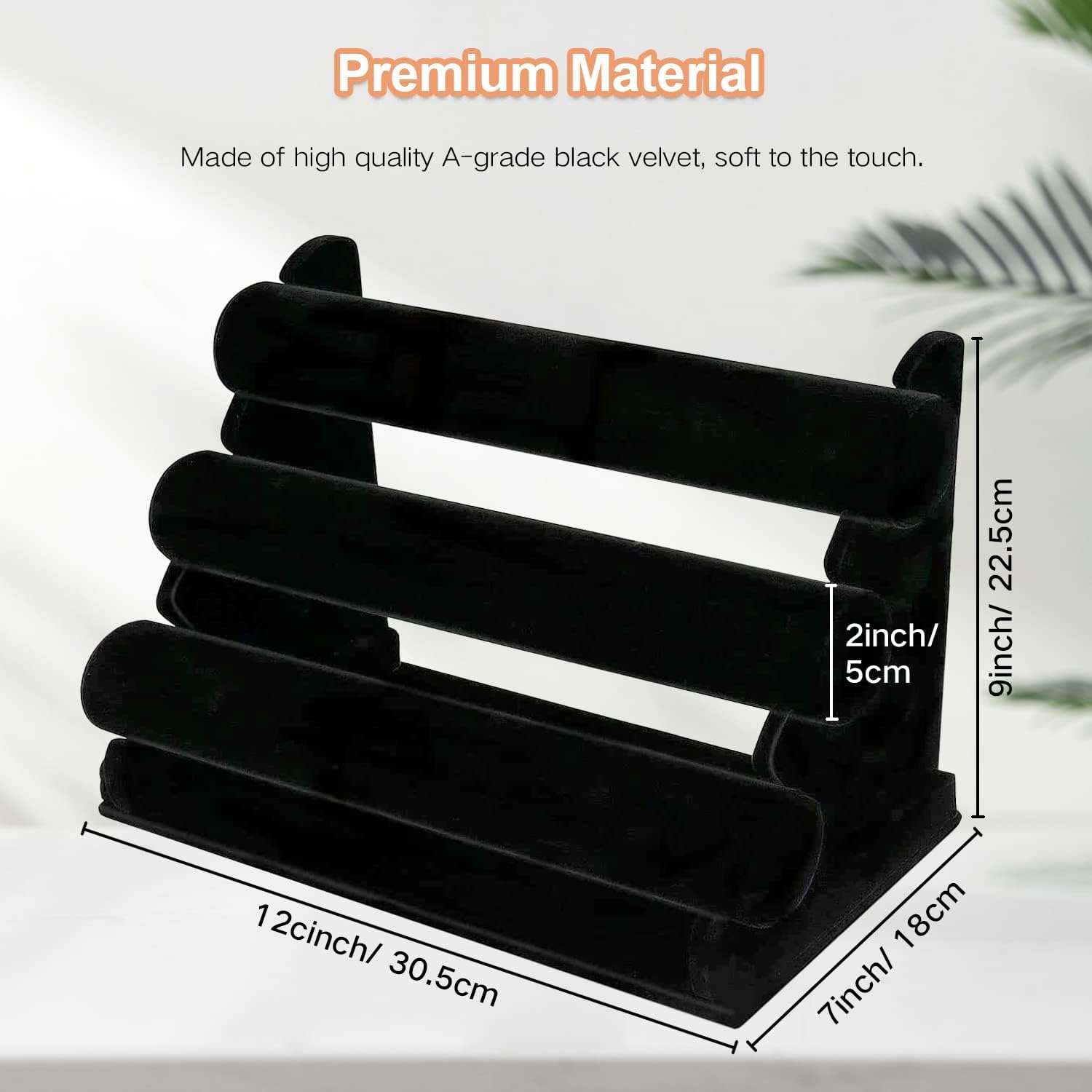 OSPNIEEK Velvet Bracelet Holder with 3 Tier Rack, Black Detachable Jewelry Display Stand T-Bar Necklace Storage Organizer for Bangles Watch Bracelets Scrunchies Organization Showcase - 6