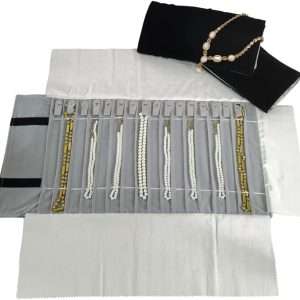 Portable Jewelry Roll Untangled Secure Necklace Travel Storage Bag Displays Holder 16 Chain (Black and Gray) - 2