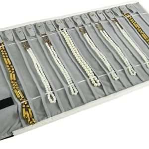 Portable Jewelry Roll Untangled Secure Necklace Travel Storage Bag Displays Holder 16 Chain (Black and Gray) - 5