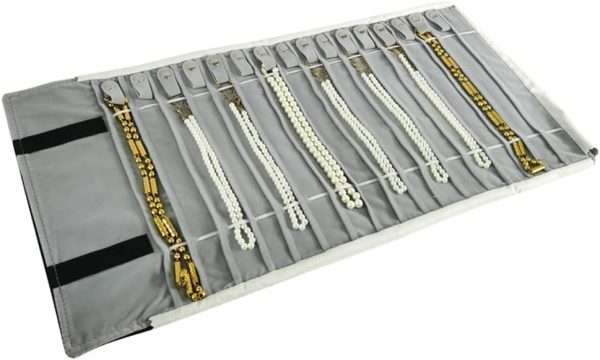 Portable Jewelry Roll Untangled Secure Necklace Travel Storage Bag Displays Holder 16 Chain (Black and Gray) - 5