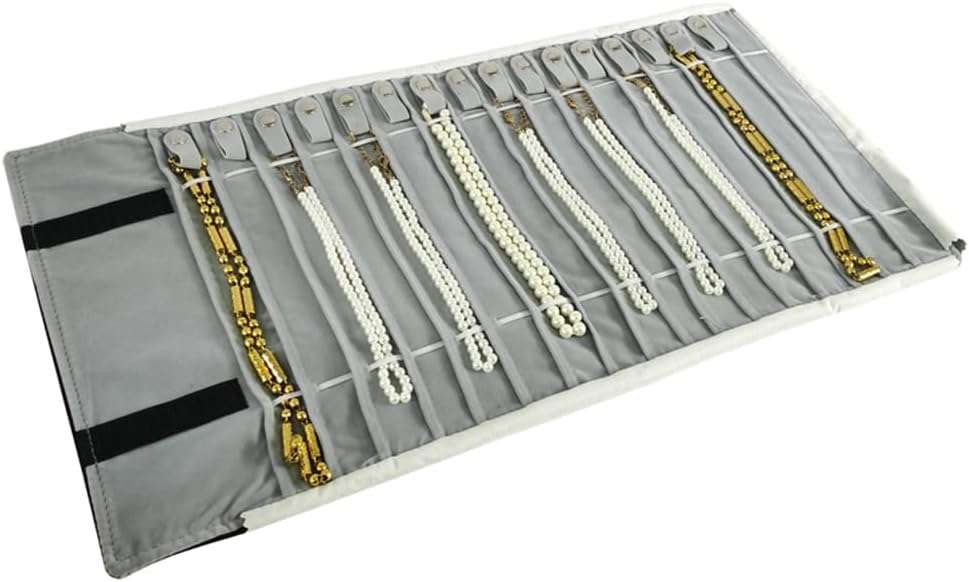 Portable Jewelry Roll Untangled Secure Necklace Travel Storage Bag Displays Holder 16 Chain (Black and Gray) - 5
