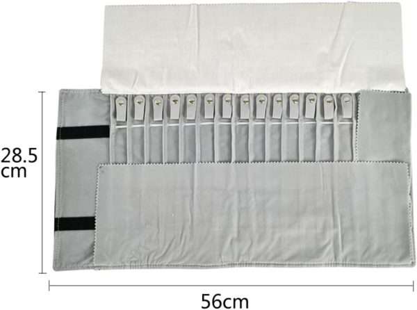 Portable Jewelry Roll Untangled Secure Necklace Travel Storage Bag Displays Holder 16 Chain (Black and Gray) - 8