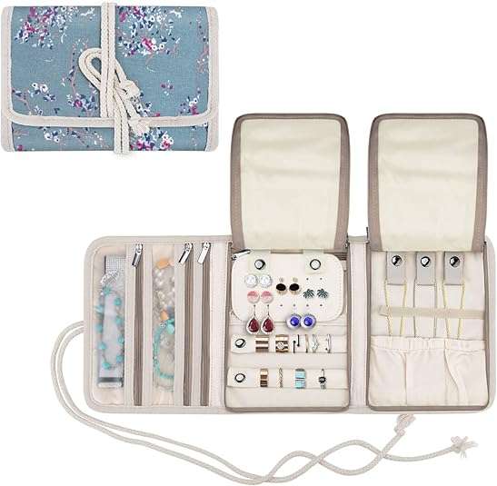 Teamoy Travel Jewelry Roll, Jewelry Storage Bag Organizer for Necklaces, Earrings, Bracelets, Rings, Brooches and More, Compact and Easy to Carry - 1