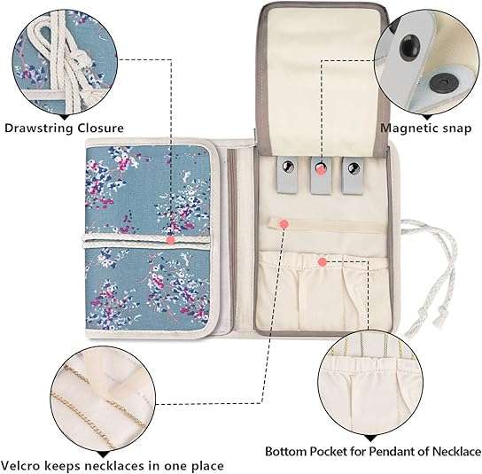 Teamoy Travel Jewelry Roll, Jewelry Storage Bag Organizer for Necklaces, Earrings, Bracelets, Rings, Brooches and More, Compact and Easy to Carry - 2