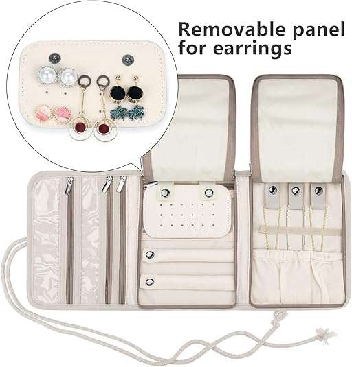 Teamoy Travel Jewelry Roll, Jewelry Storage Bag Organizer for Necklaces, Earrings, Bracelets, Rings, Brooches and More, Compact and Easy to Carry - 3