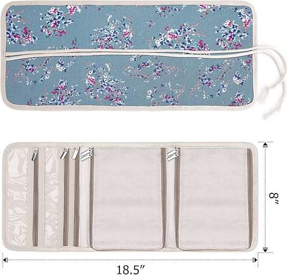 Teamoy Travel Jewelry Roll, Jewelry Storage Bag Organizer for Necklaces, Earrings, Bracelets, Rings, Brooches and More, Compact and Easy to Carry - 5