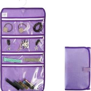 Travel Foldable Jewelry Rolls Bag Hanging Jewelry Organizer with 9 Zippered Clear Pockets Storage Pouch with Rotatable Hanger (PURPLE) - 1