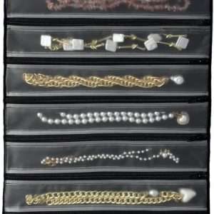 Velvet Travel Jewelry Case Roll Bag Organizer for Necklace, 9 Zipped Grids, Black - 1