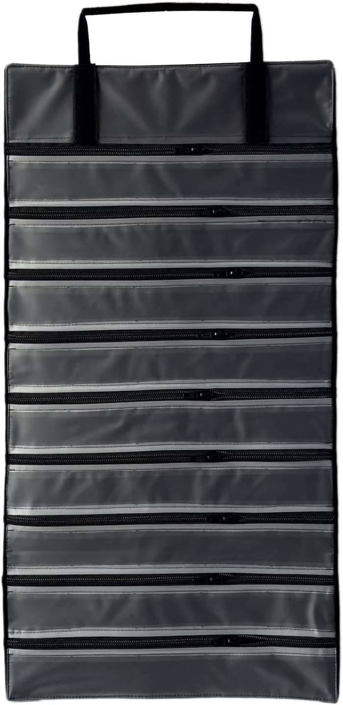 Velvet Travel Jewelry Case Roll Bag Organizer for Necklace, 9 Zipped Grids, Black - 4