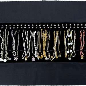 Velvet Travel Jewelry Roll Bag Organizer for Necklace, Elastic Band and Anti-winding, Large, Black - 1