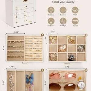 Homde Synthetic Leather Huge Jewelry Box Mirrored Watch Organizer Necklace Ring Earring Storage Lockable Gift Case - 3