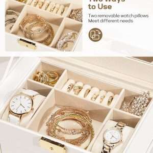 Homde Synthetic Leather Huge Jewelry Box Mirrored Watch Organizer Necklace Ring Earring Storage Lockable Gift Case - 4