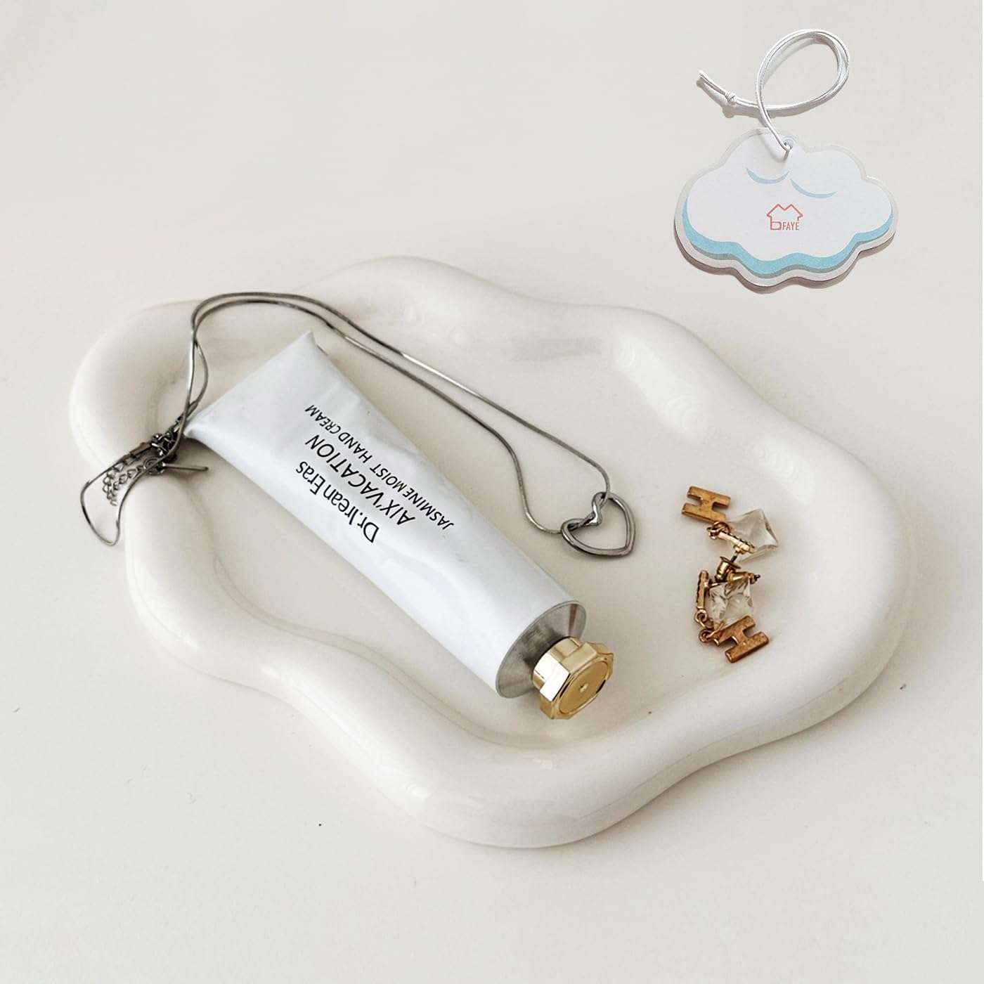Jewelry Dish Trinket Tray for Women, Ring Dish Holder, Unique Cloud Shape Ceramic Plate Cute Things Vanity Aesthetic Room Decor Mother's Day Birthday Christmas Warm House Gifts - 1