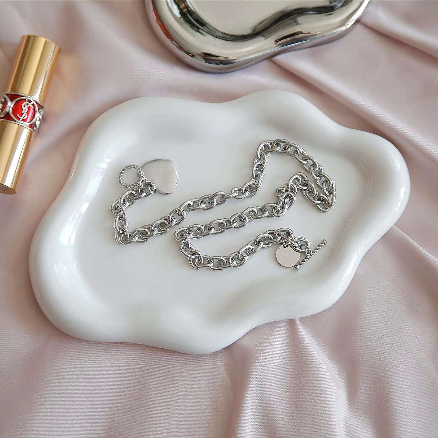 Jewelry Dish Trinket Tray for Women, Ring Dish Holder, Unique Cloud Shape Ceramic Plate Cute Things Vanity Aesthetic Room Decor Mother's Day Birthday Christmas Warm House Gifts - 3