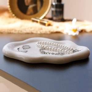 Jewelry Dish Trinket Tray for Women, Ring Dish Holder, Unique Cloud Shape Ceramic Plate Cute Things Vanity Aesthetic Room Decor Mother's Day Birthday Christmas Warm House Gifts - 4