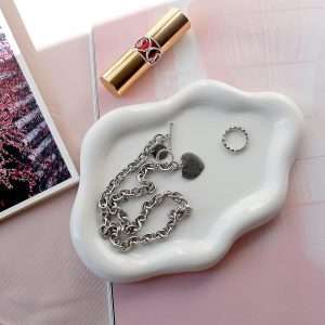 Jewelry Dish Trinket Tray for Women, Ring Dish Holder, Unique Cloud Shape Ceramic Plate Cute Things Vanity Aesthetic Room Decor Mother's Day Birthday Christmas Warm House Gifts - 5