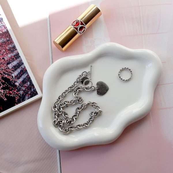 Jewelry Dish Trinket Tray for Women, Ring Dish Holder, Unique Cloud Shape Ceramic Plate Cute Things Vanity Aesthetic Room Decor Mother's Day Birthday Christmas Warm House Gifts - 5